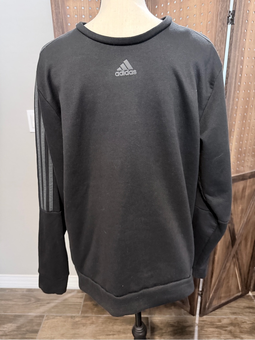 adidas Black Crewneck Sweatshirt with Subtle Stripes
